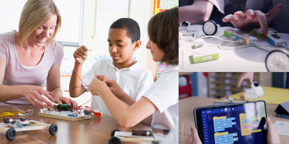 Lehrerin mit Studenten experimentieren im Physikunterricht